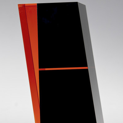 Split black prism with a blood orange coloured wedge