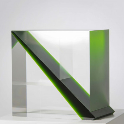 Right square prism with a green diagonal wedge